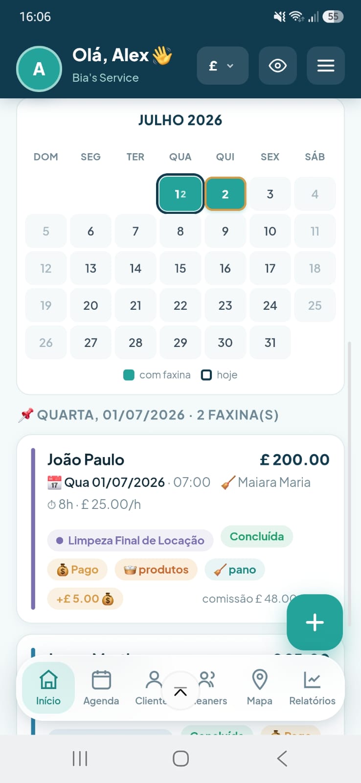 Print da Agenda Inteligente do Bia's Service