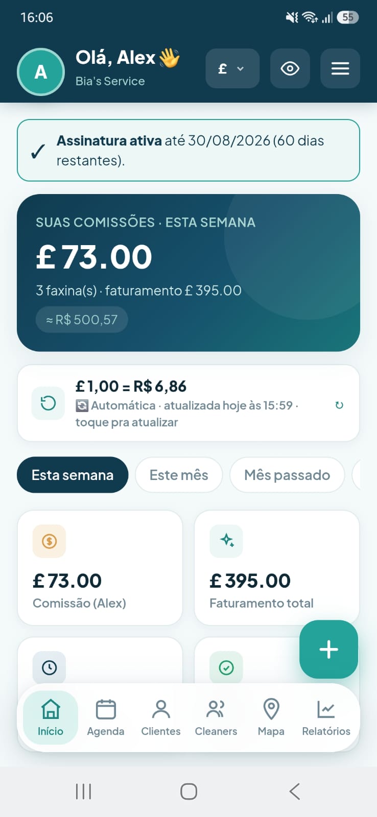 Print das comissões dos agenciadores no Bia's Service